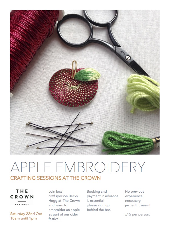 Poster for Crafting Sessions at The Crown: Apple Embroidery