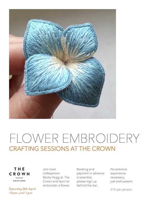 Poster for Crafting Sessions at The Crown: Flower Embroidery