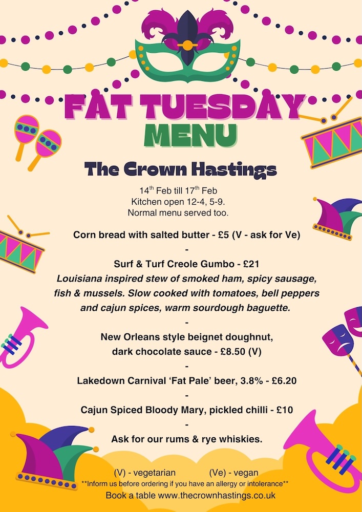 Poster for Hastings Fat Tuesday Menu